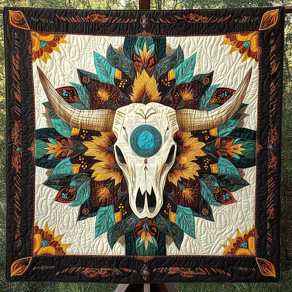 Sunflower Skull Spirit Quilted Blanket Native American Gifts For Her