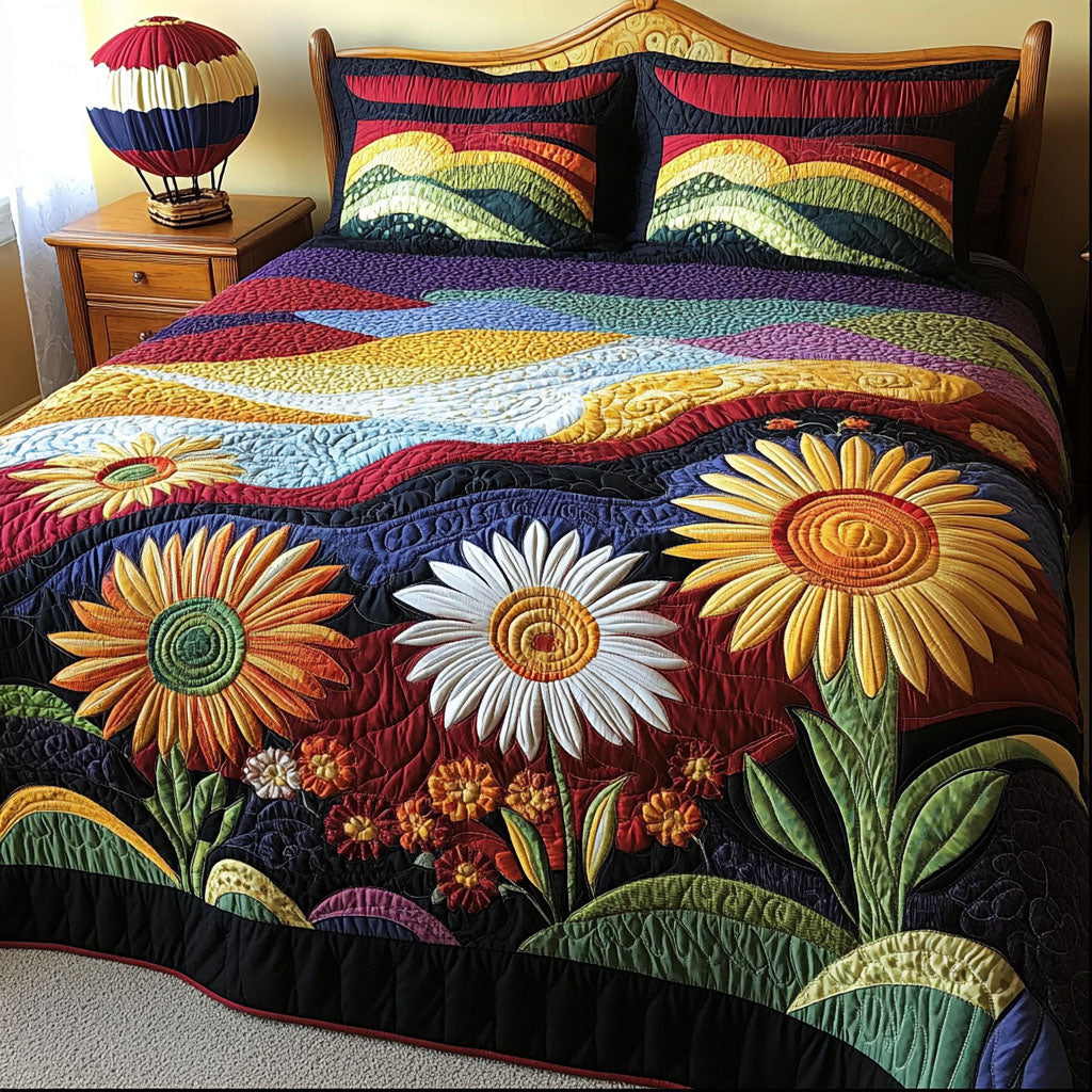Sunflower Skyscape Quilted Bedding Set King Size Comforter Sets Birthday Gift for Wife