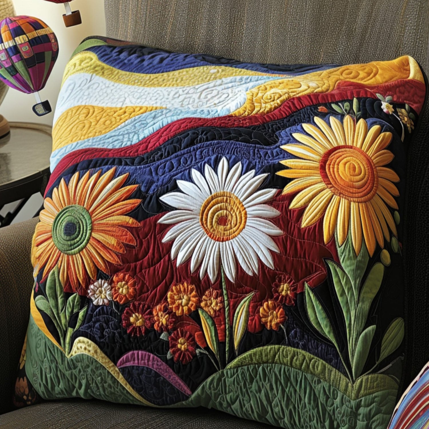 Sunflower Skyscape Quilted Pillow Case Winter Throw Pillow for Home