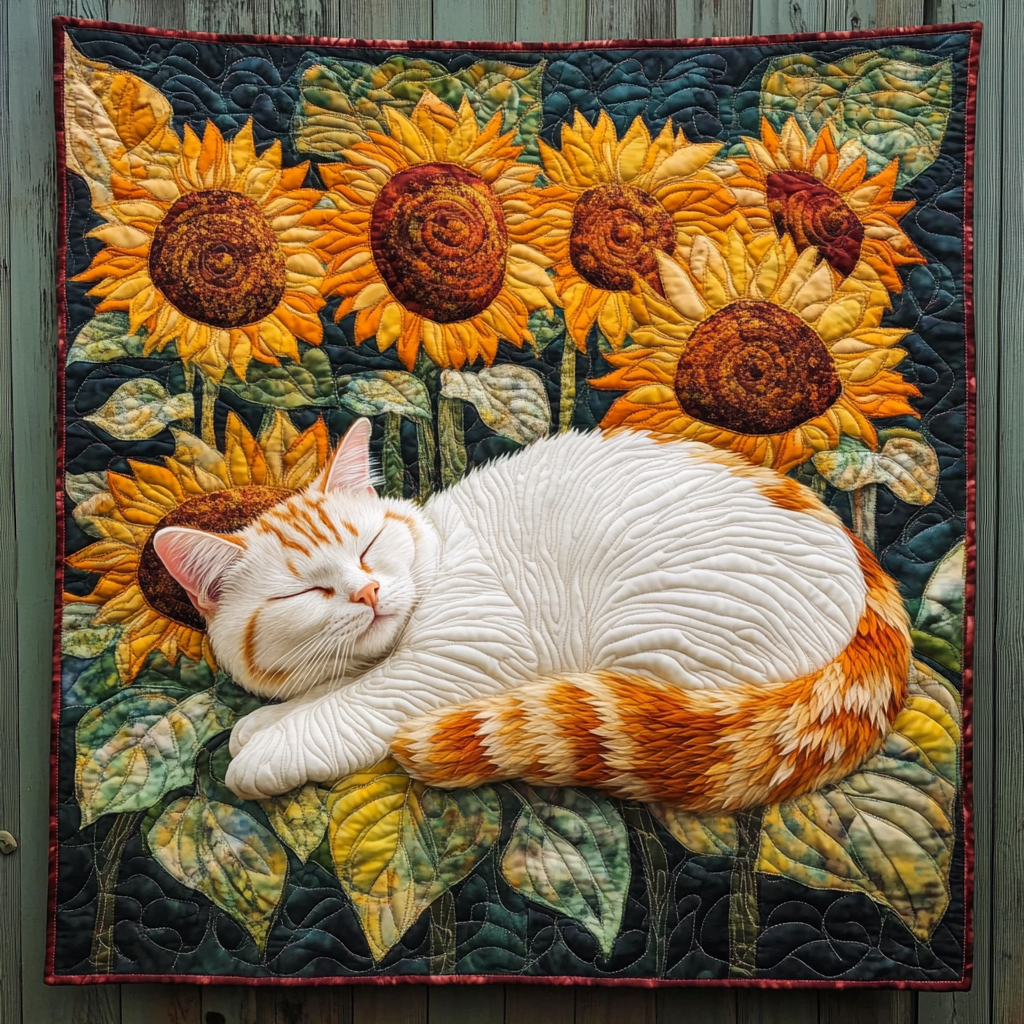 Sunflower Sleeping Cat Quilted Blanket Cute Blankets For Her