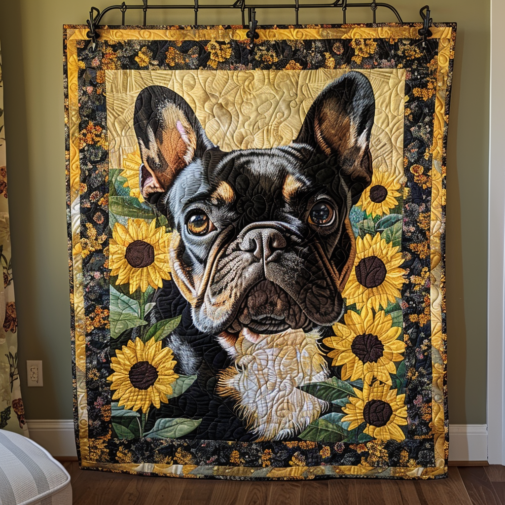 Sunflower Snout Quilted Blanket Gifts For French Bulldog Owners