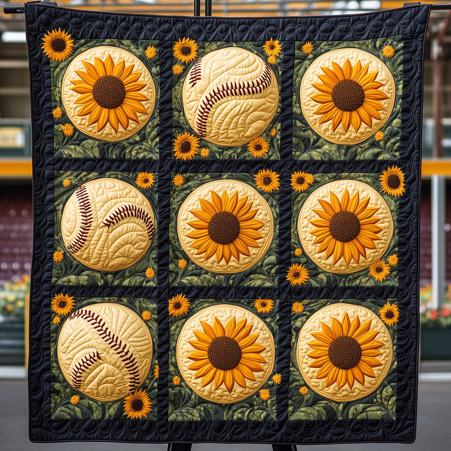 Sunflower Softball Quilted Blanket Cute Blankets For Girlfriend