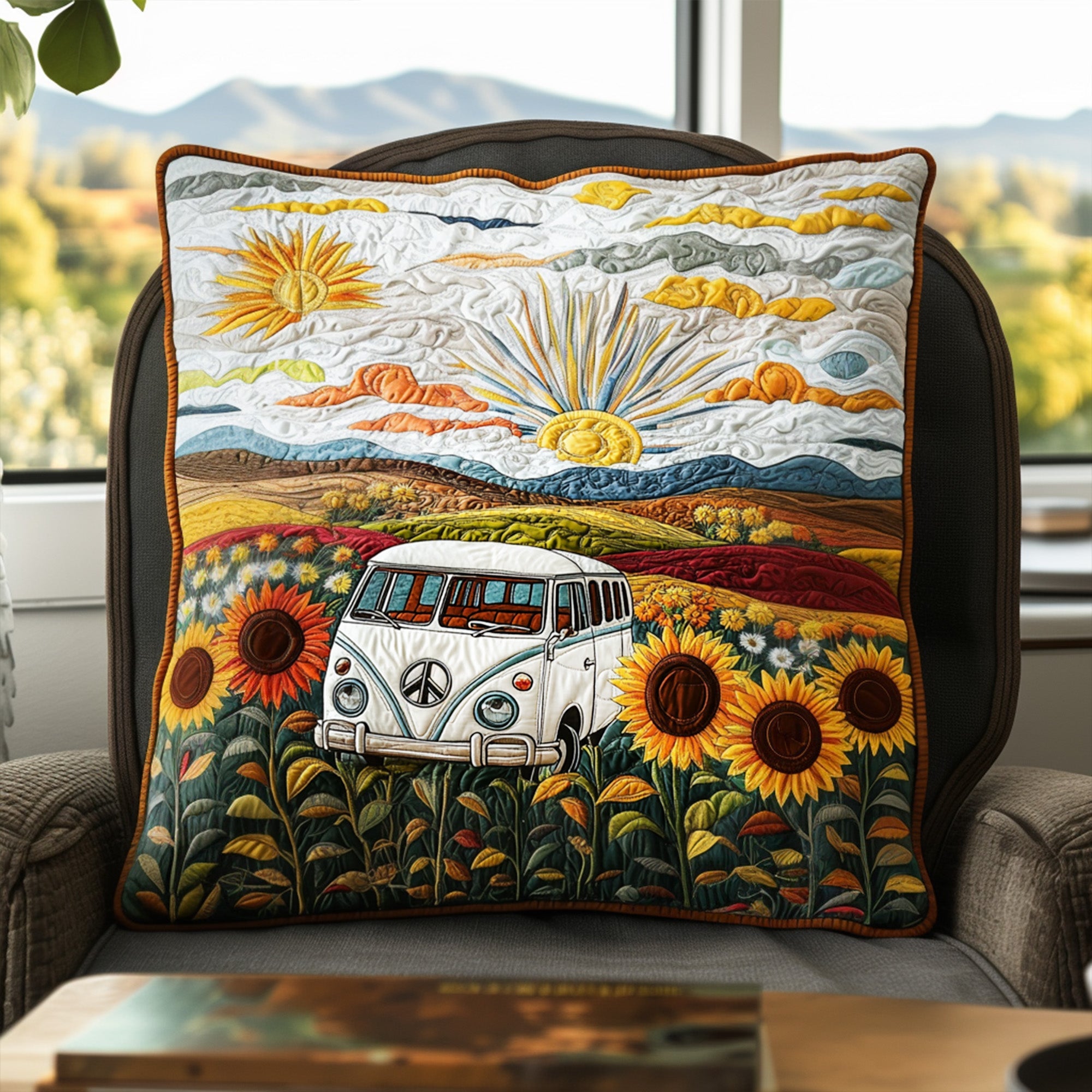 Sunflower Soul Van Quilted Pillow Case Decorative Pillow Covers Sunflower Christmas Gift Ideas