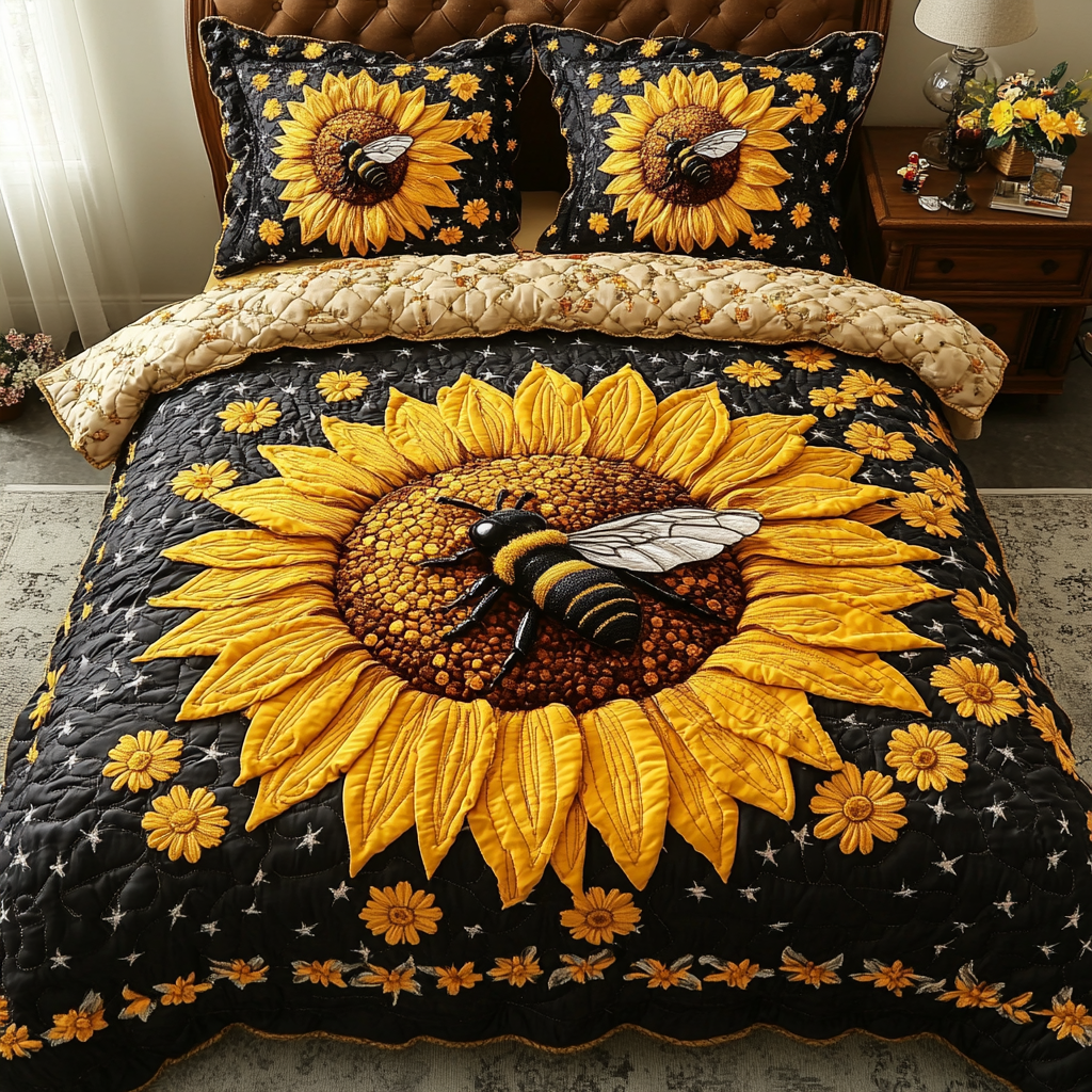 Sunflower Spirit Quilted Bedding Set Bedroom Decor Gifts For Sunflower Lovers