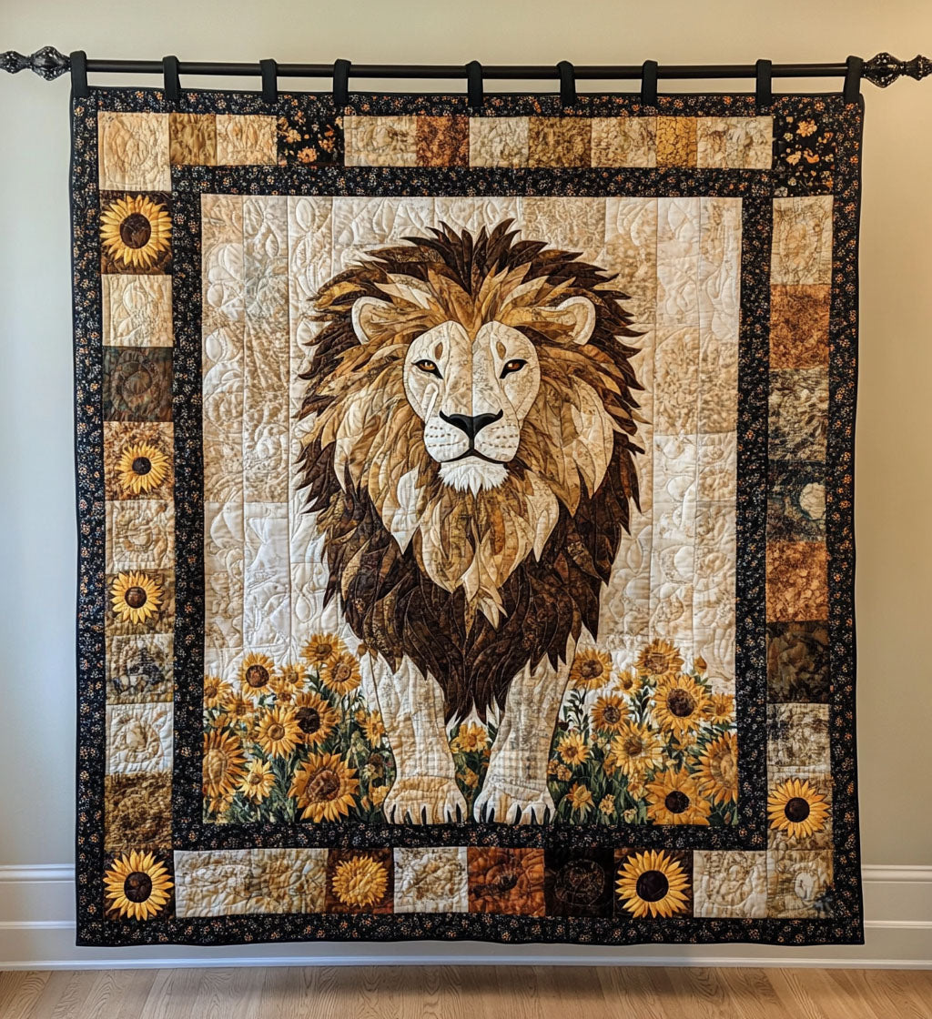 Sunflower Spirit Quilted Blanket Lion Blanket Gift For Animal Lover