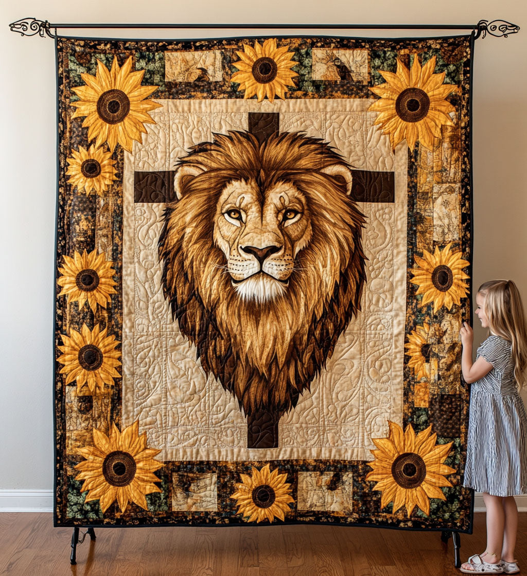 Sunflower Strength Quilted Blanket Lion Blanket Gift For Animal Lover