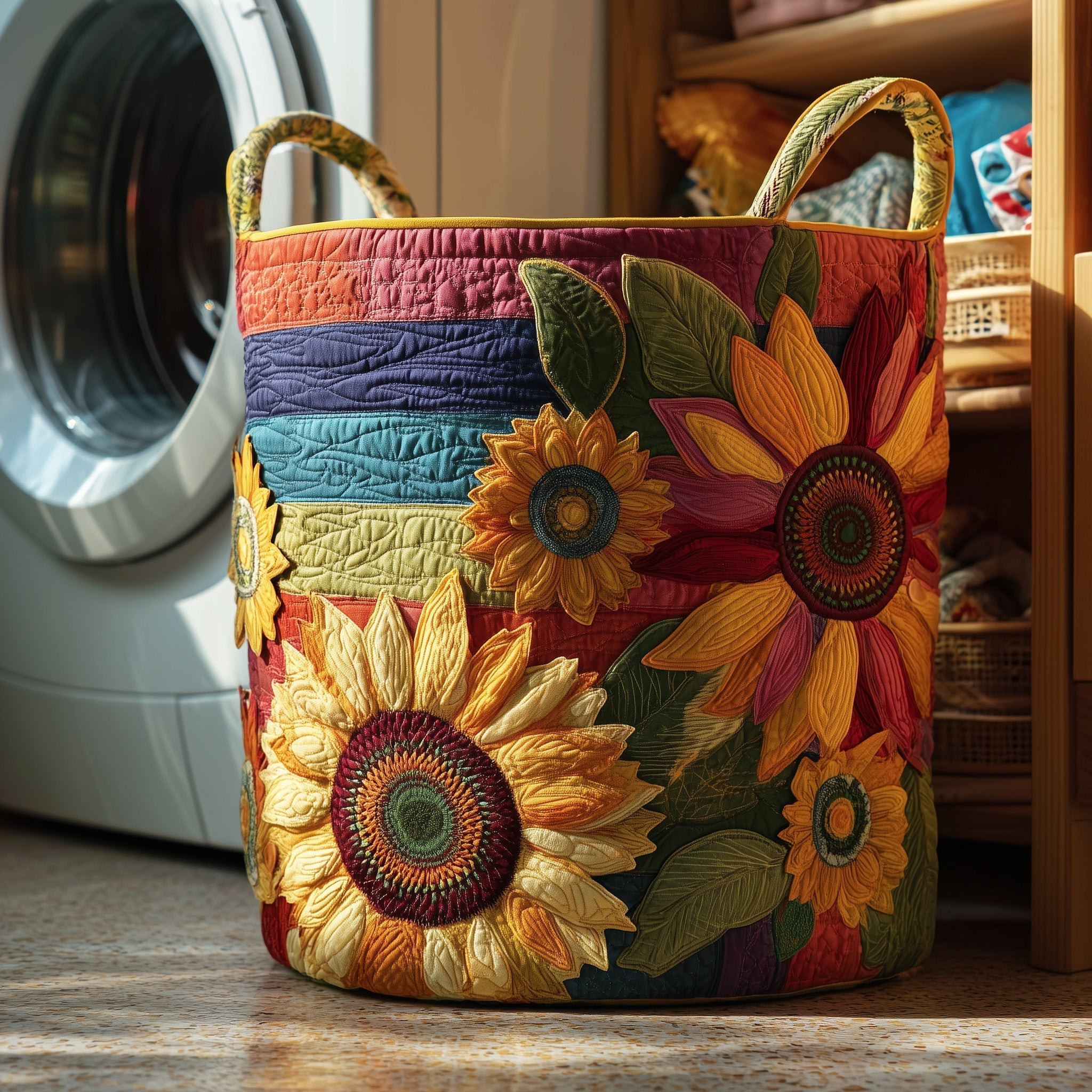 Sunflower Sunray Quilted Laundry Basket Boho Vibe Laundry Room Signs Gift For Grandma