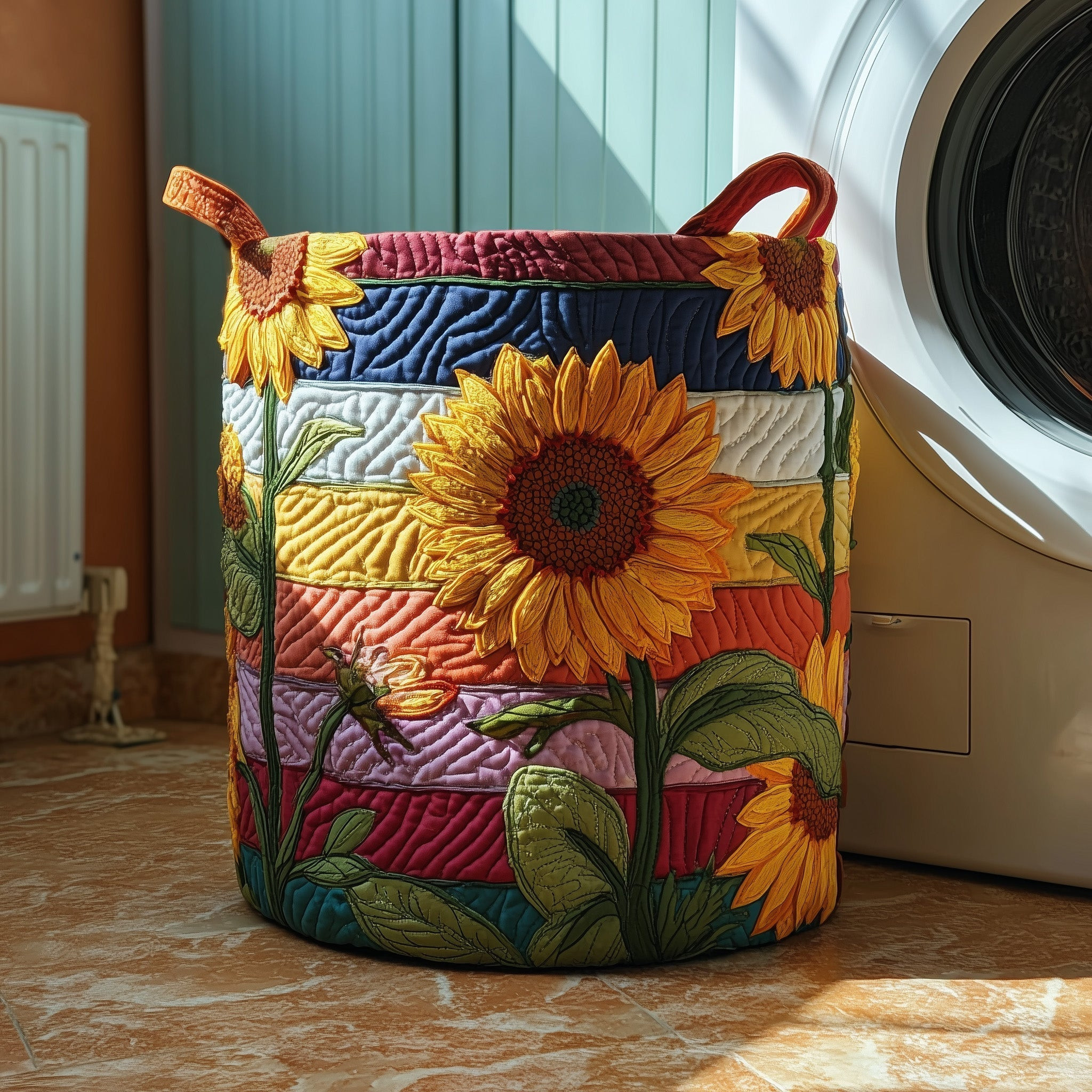 Sunflower Sunray Quilted Laundry Basket Laundry Room Signs Flower Enthusiasts Gifts