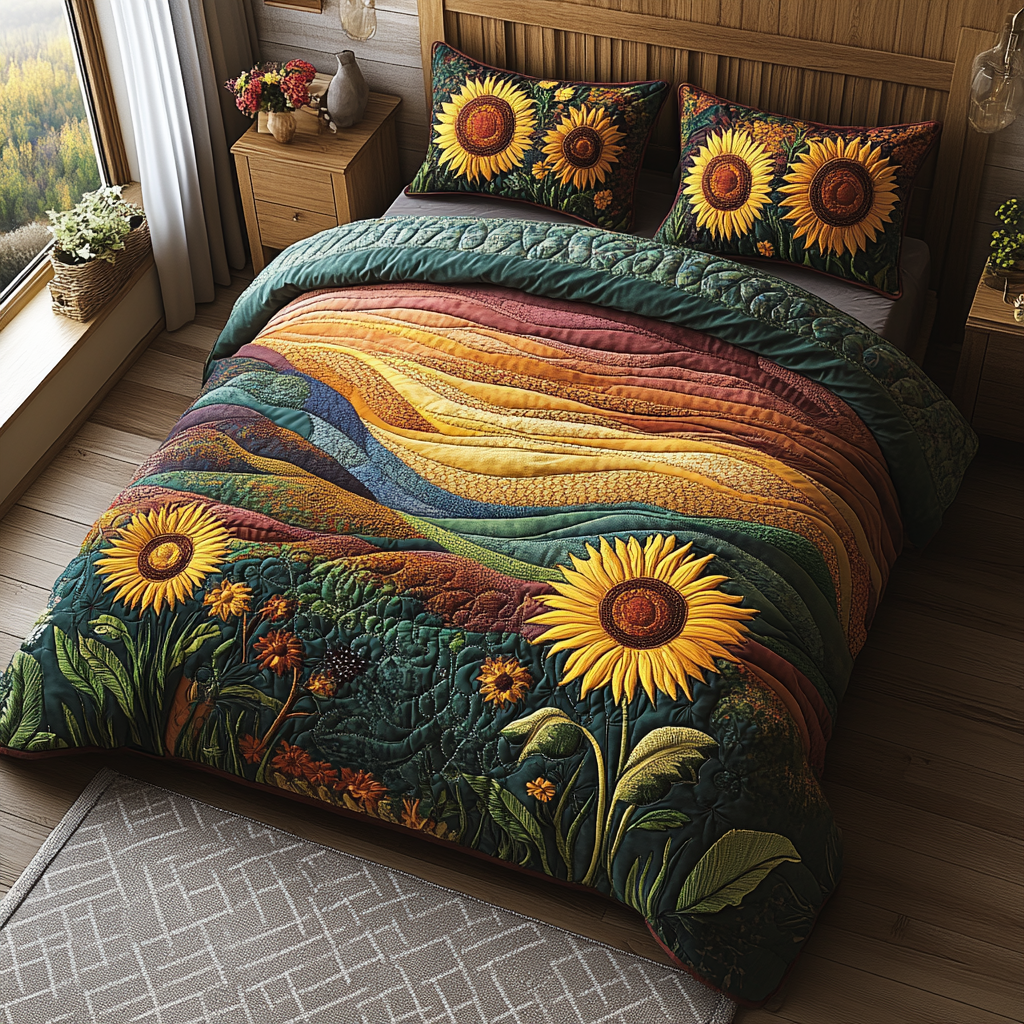 Sunflower Sunrise Quilted Bedding Set Christmas Bedroom Ideas Sunflower Birthday Gifts