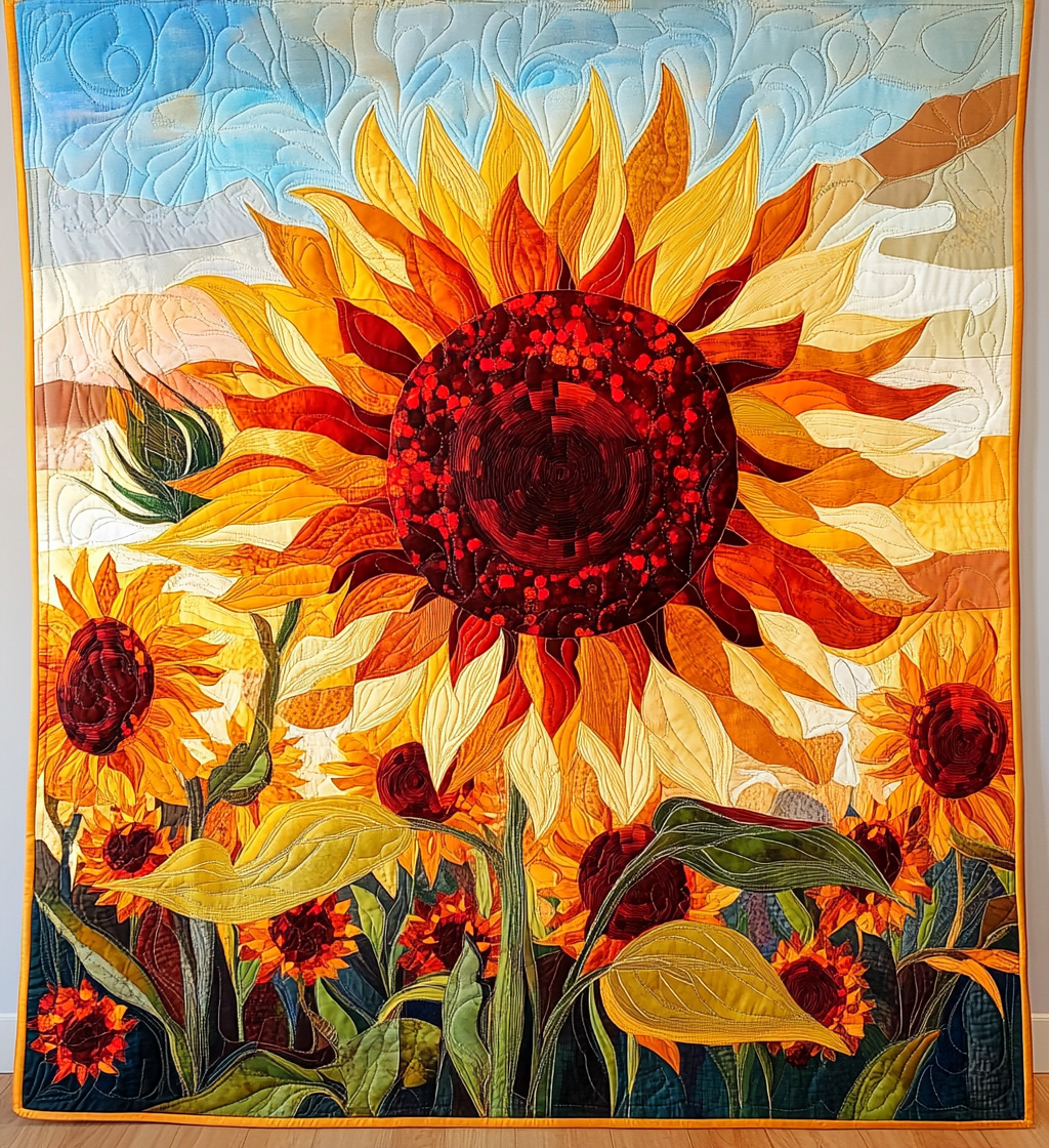 Sunflower Sunset Quilted Blanket Sunflower Gifts For Her