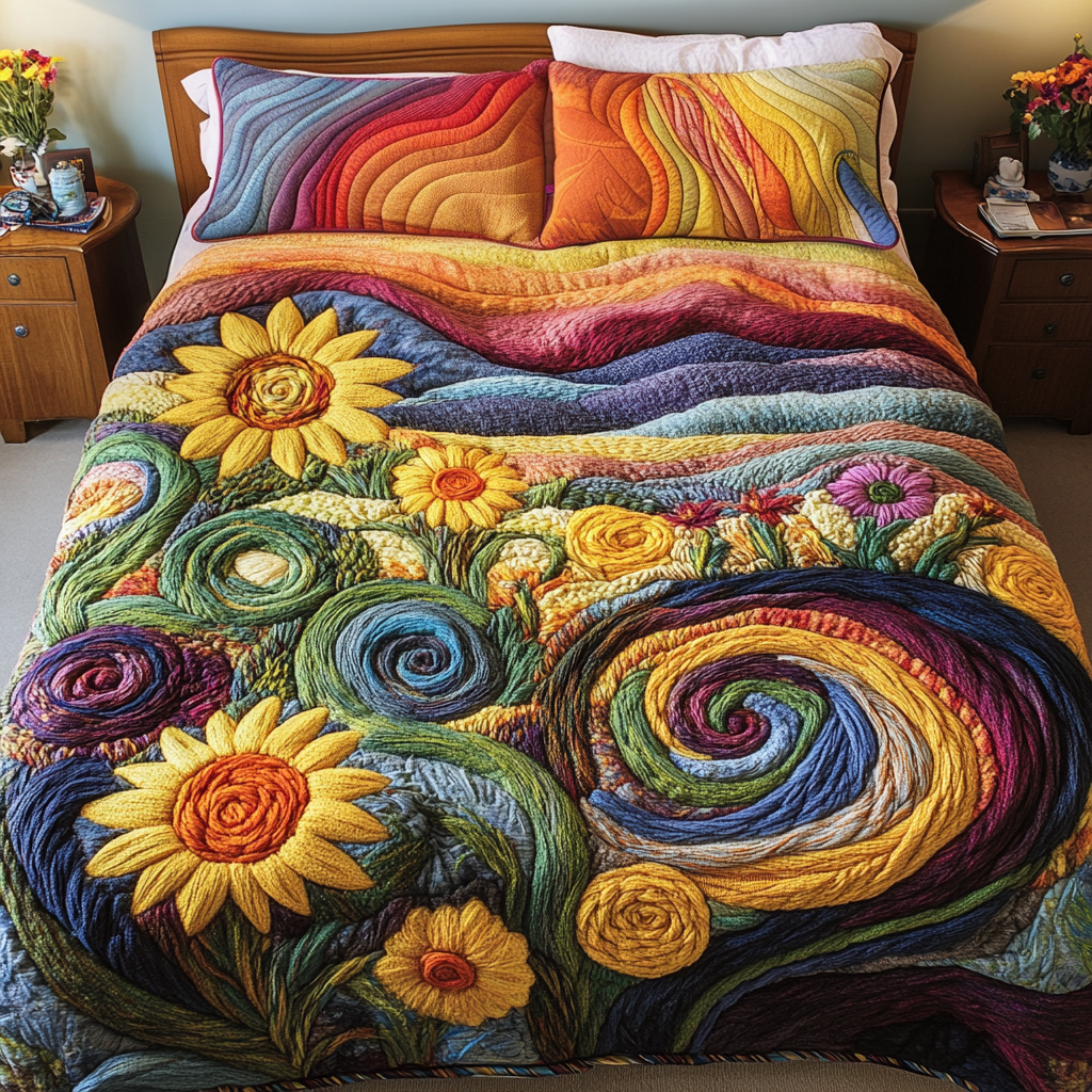 Sunflower Swirl Quilted Bedding Set Bed Decor Ideas Sunflower Gifts For Her
