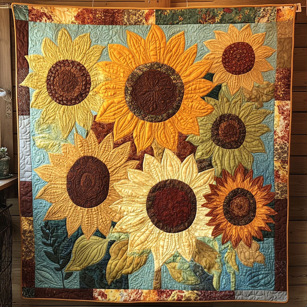 Sunflower Symphony Quilt Comfortable Microfiber Quilt Blanket for Everyday Use