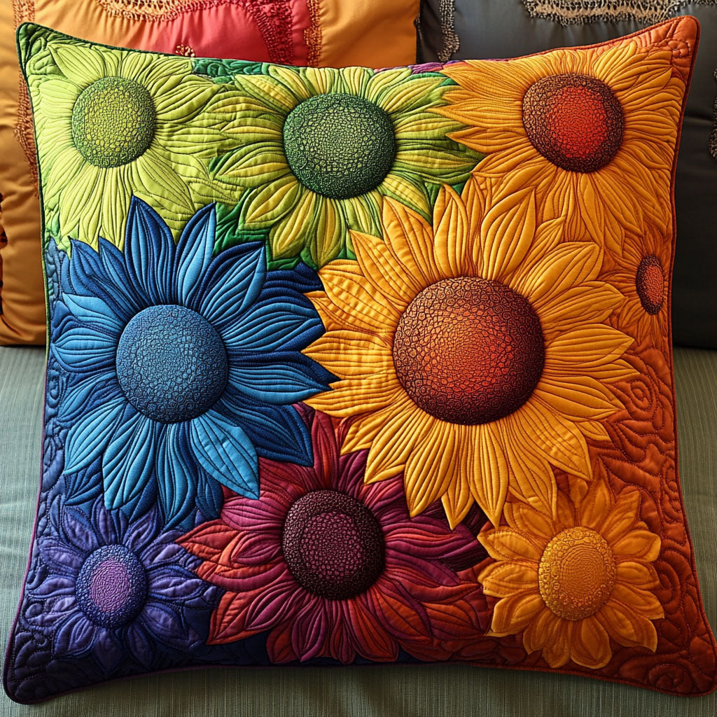 Sunflower Symphony Quilted Pillow Case Decorative Throw Pillow Covers Sunflower Gifts For Her