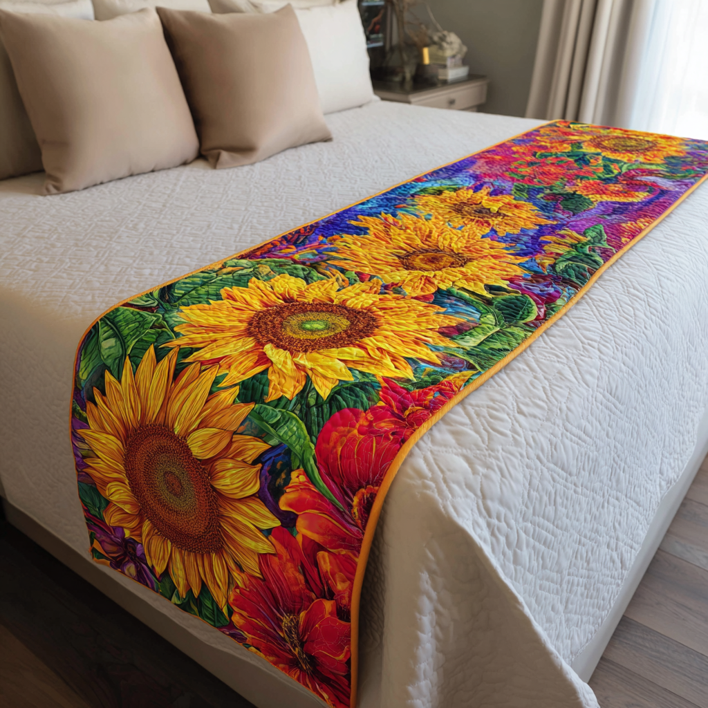 Sunflower Touch Quilted Bed Runner Bedroom Decorations Sunflower Gifts For Friends