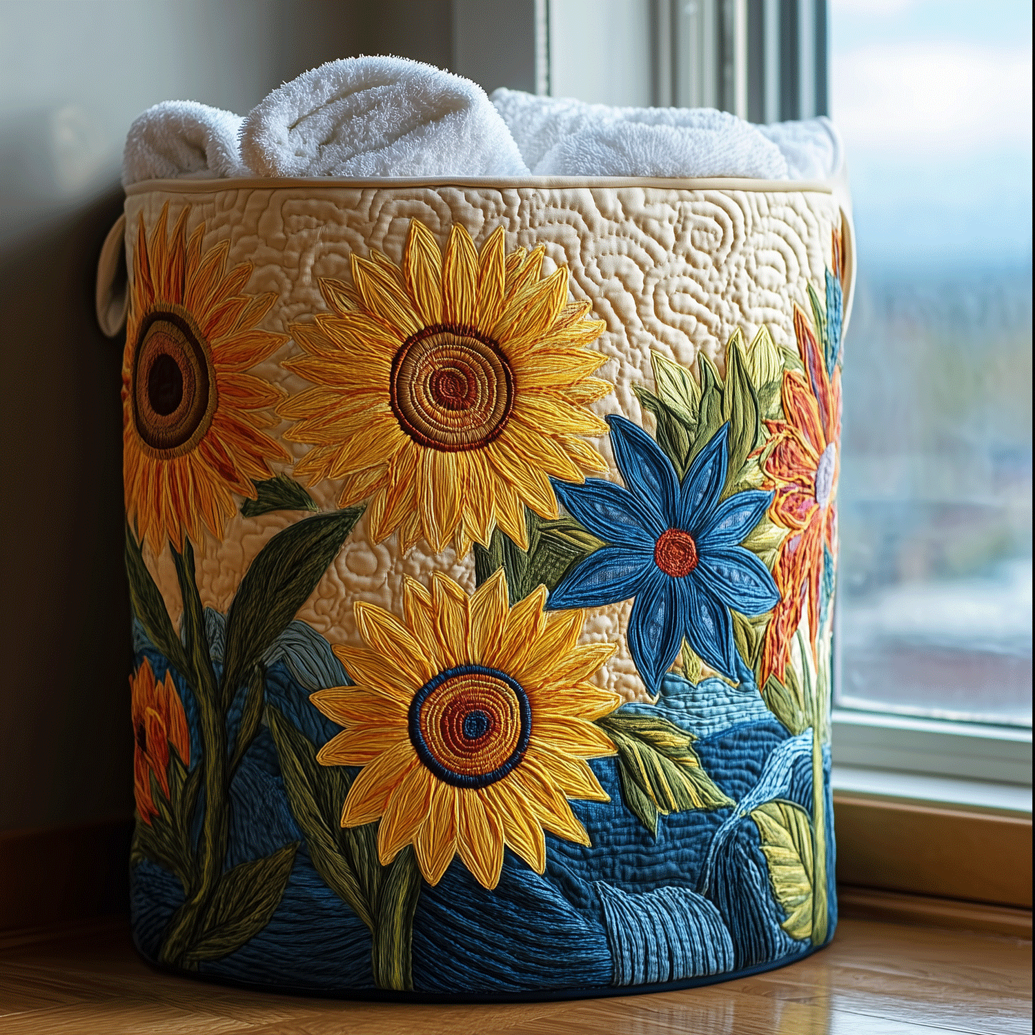 Sunflower Utility Quilted Laundry Basket Excellent Gift For Her