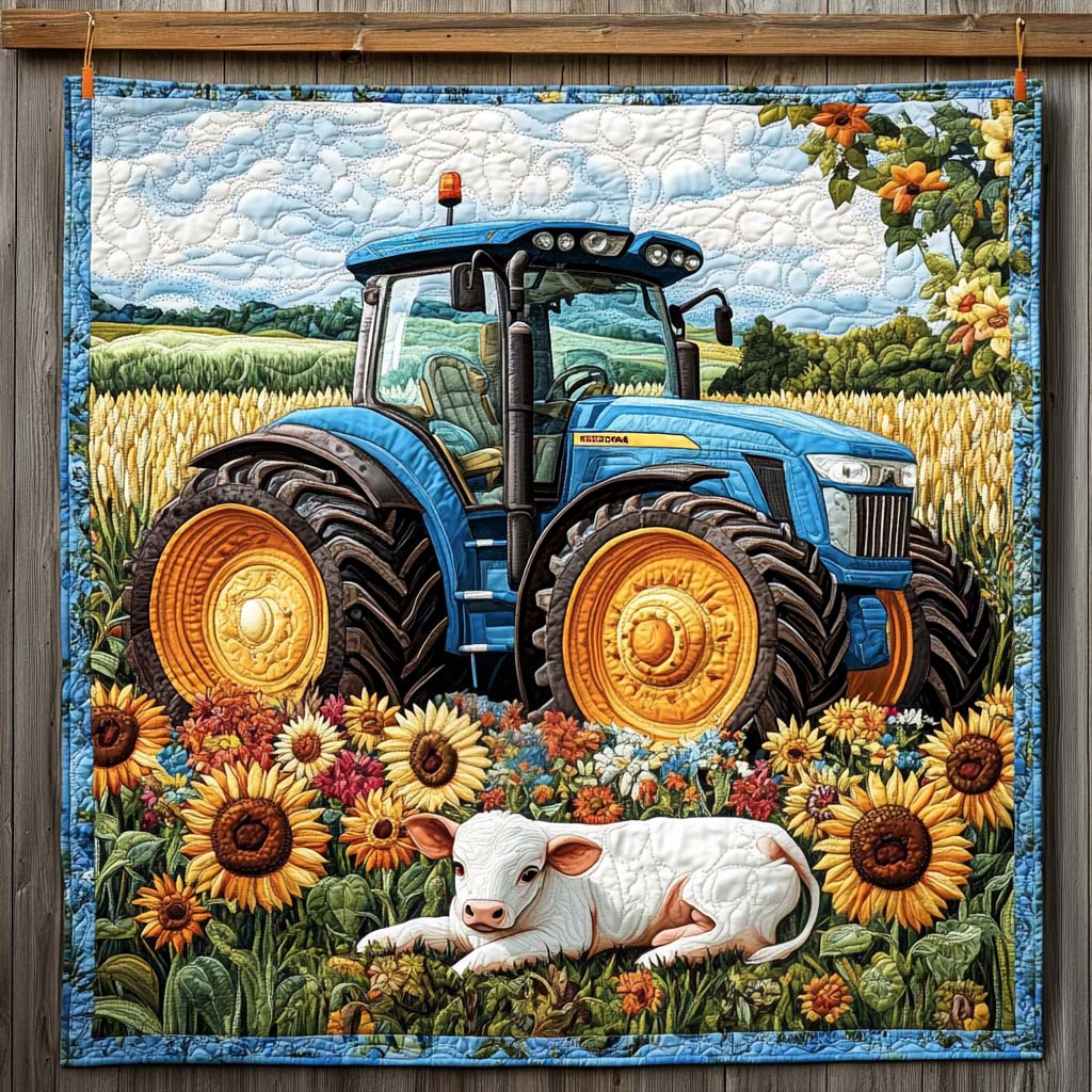 Sunflower Valley Tractor Quilted Blanket Unique Gifts For Farmers