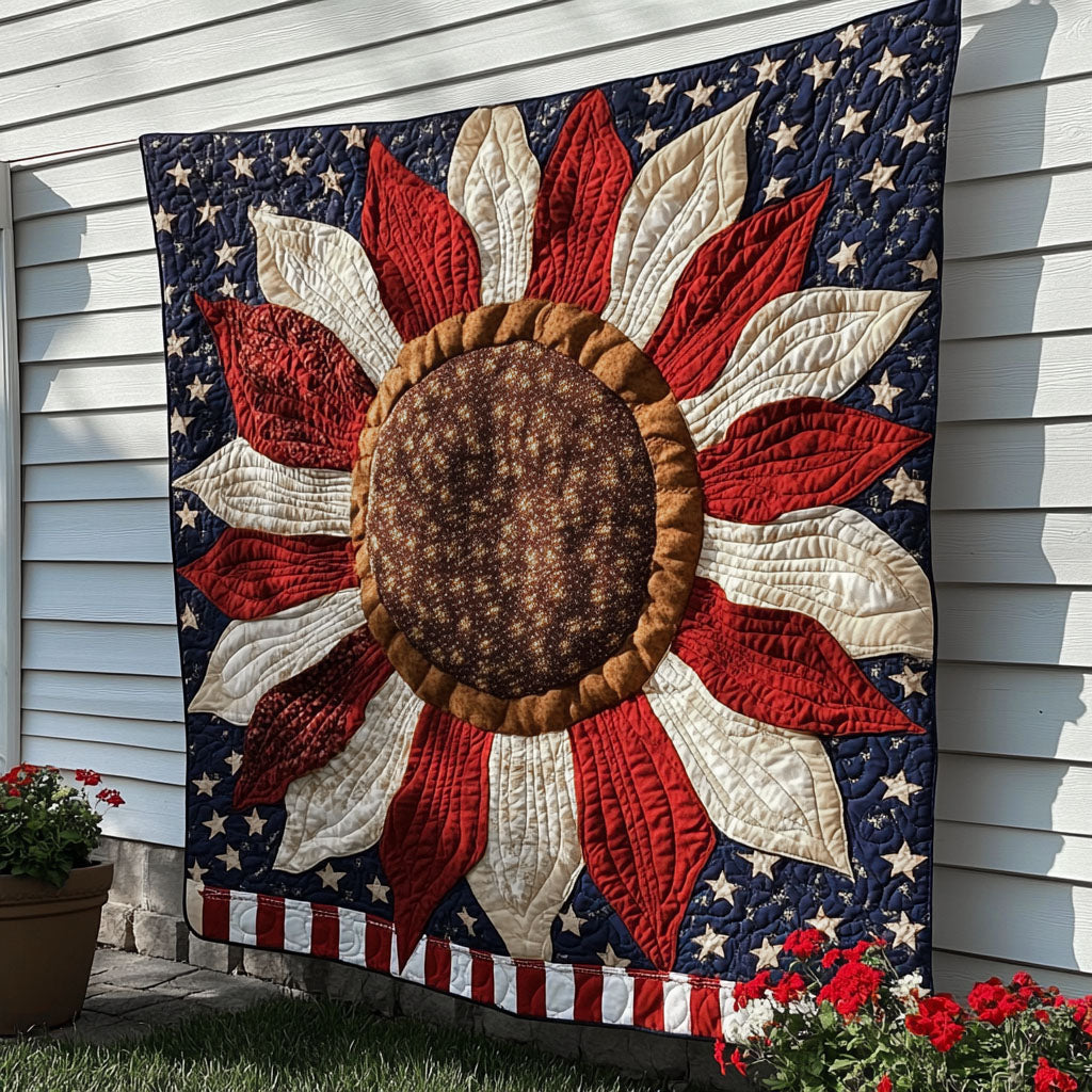 Sunflower Valor Quilted Blanket Holiday Throw Blanket Patriotic Themed Gifts