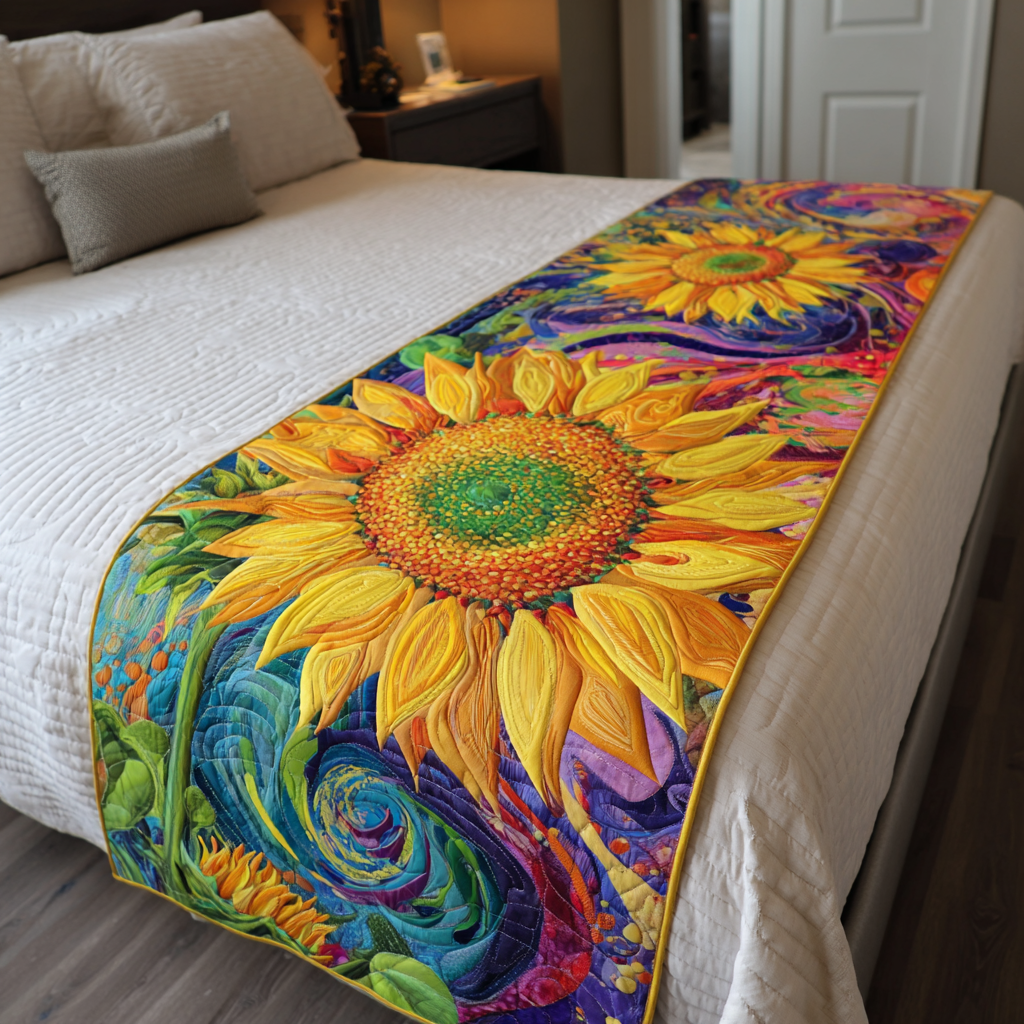 Sunflower Vibe Quilted Bed Runner Bed Room Decoration Sunflower Presents