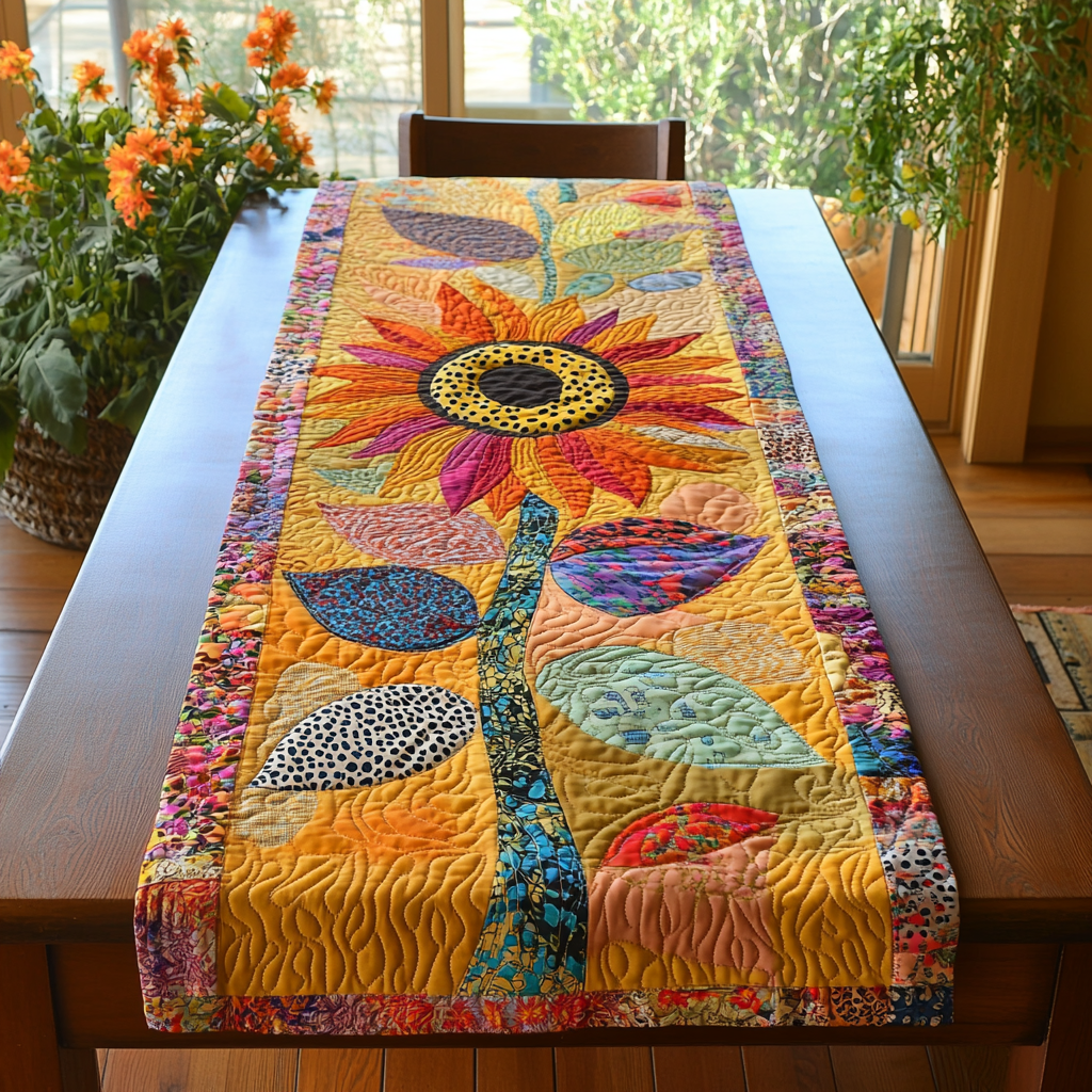 Sunflower Vibes Quilted Table Runner Dining Room Decor Sunflower Presents Merchandise