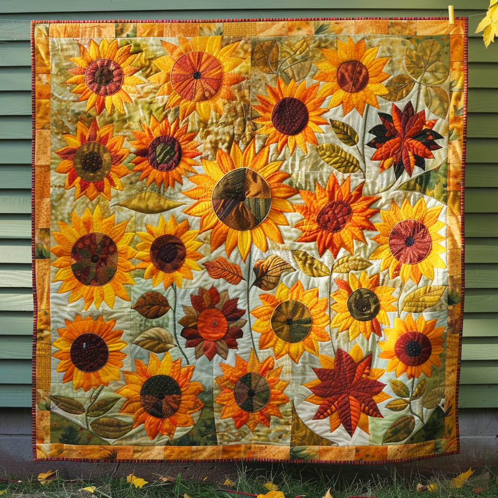 Sunflowers Garden Quilted Blanket Sunflower Throw Blanket