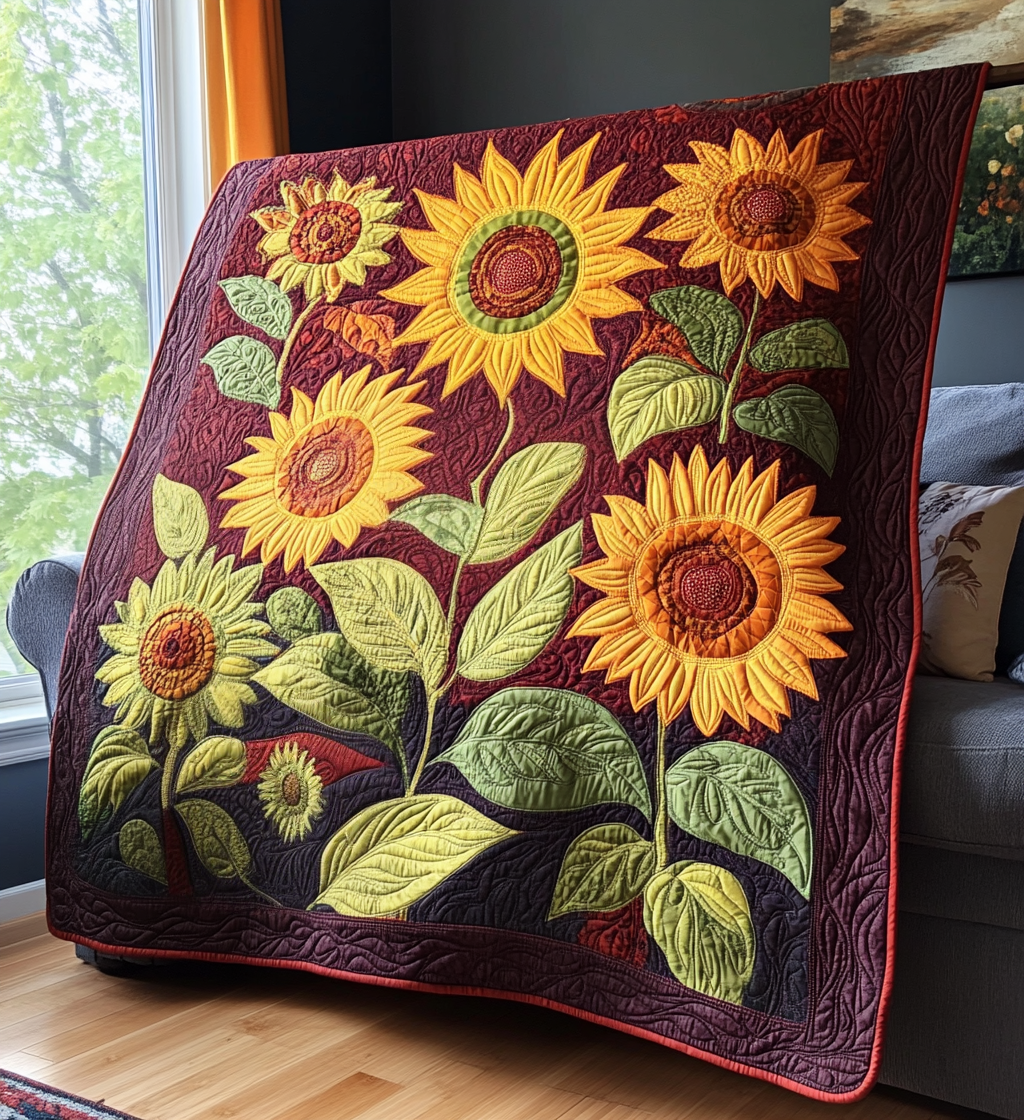 Sunflowers Night Quilted Blanket Sunflower Gifts For Her