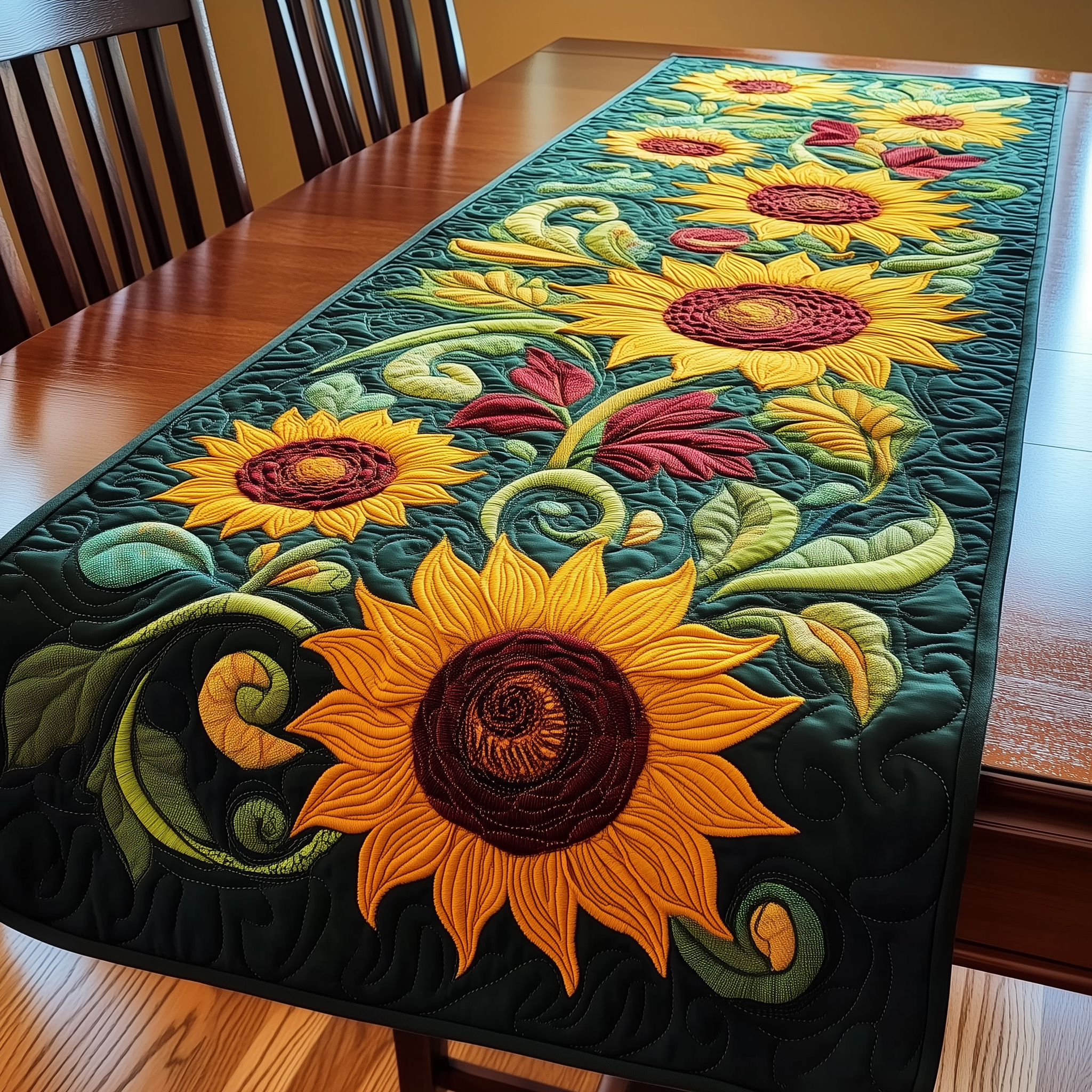 Sunflowers Quilted Table Runner Decorations Holiday Dining Table Runner Sunflower Gift Items