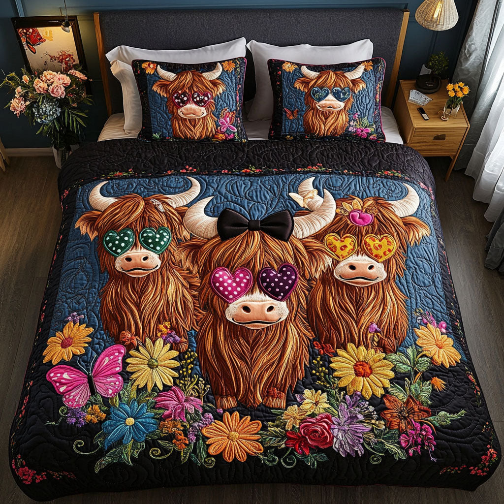Sunglasses Bovine Quilted Bedding Set Bedroom Decor Ideas Gifts For Highland Cow Lovers