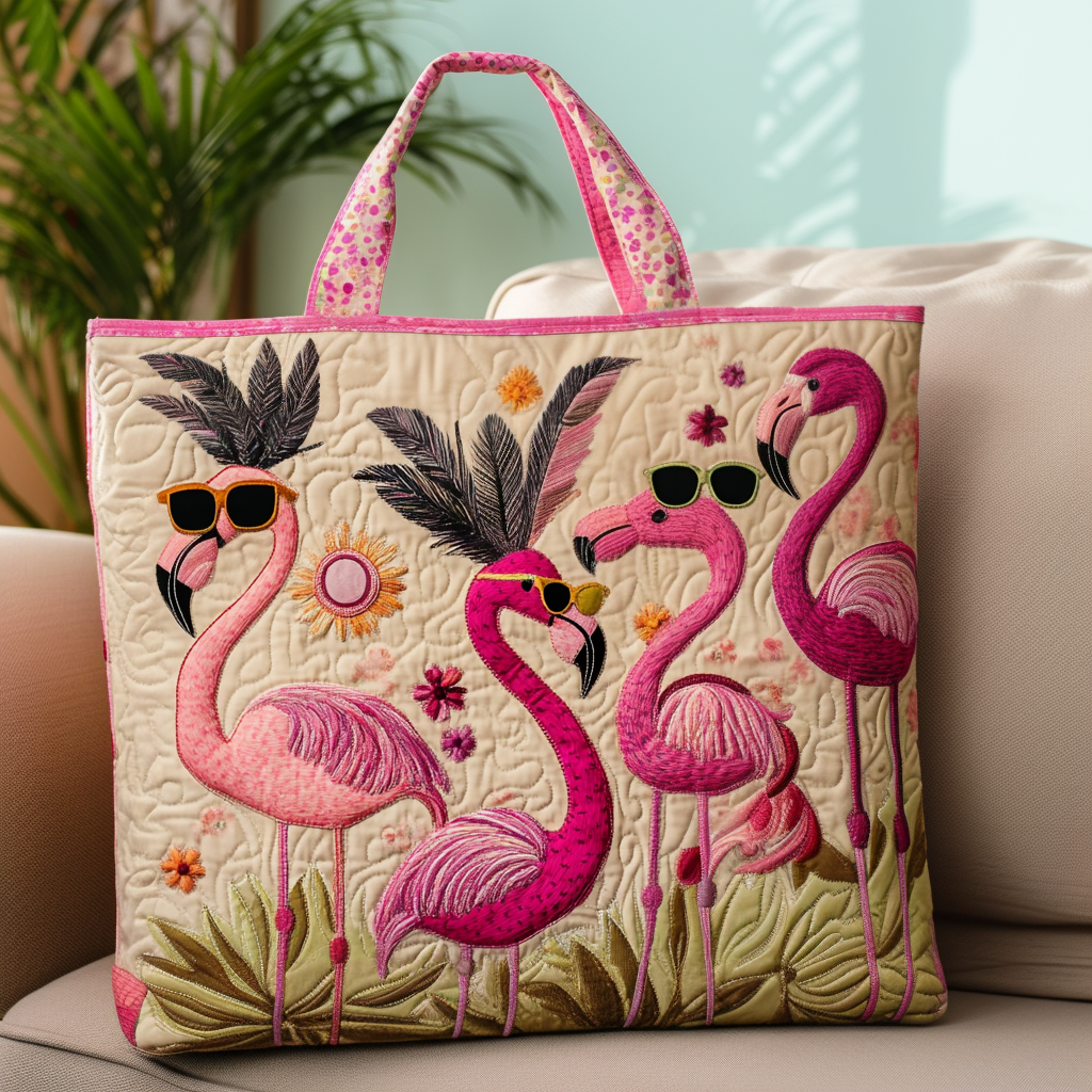 Sunkissed Flamingos Quilted Tote Bag Gifts For Flamingo Lovers