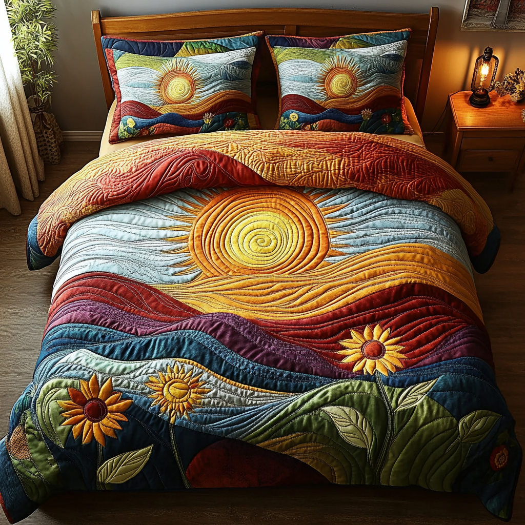 Sunkissed Prairie Quilted Bedding Set Christmas Bedding Ideas Sunflower Gifts For Grandma