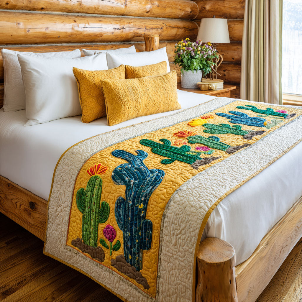 Sunkissed Spines Quilted Bed Runner Bed Decor Cactus Inspired Gifts