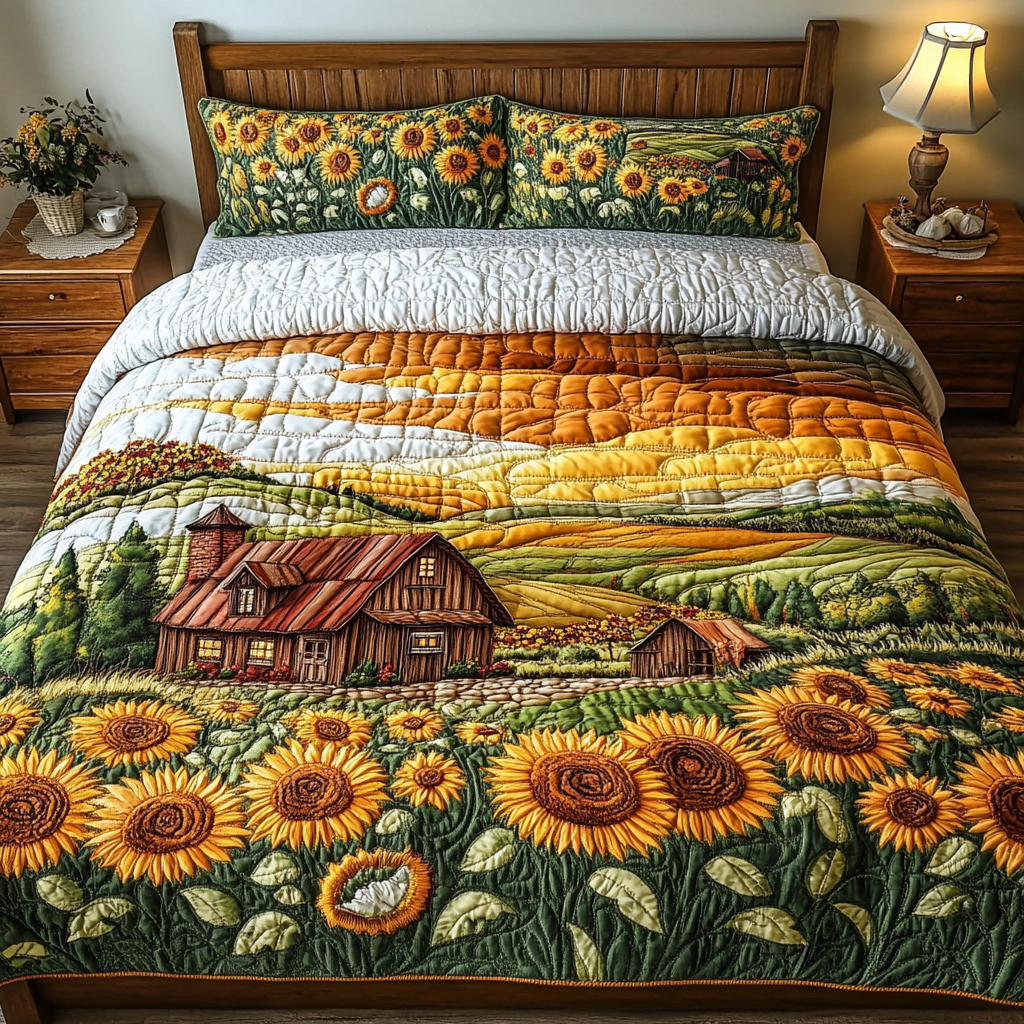 Sunlight Dream Quilted Bedding Set Cool Bedroom Decor Sunflower Gifts For Her
