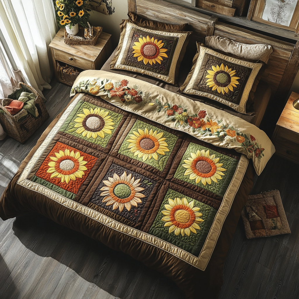 Sunlight Field Quilted Bedding Set Luxury Bedding Set with Pillow Covers Included