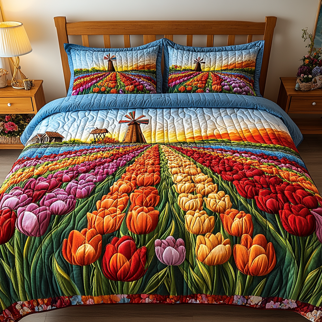 Sunlit Blooms Quilted Bedding Set Best Comforter Sets Tulip Themed Gifts For Her