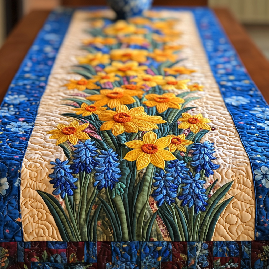 Sunlit Blooms Quilted Table Runner Flower Table Cover Dinner Table Decor
