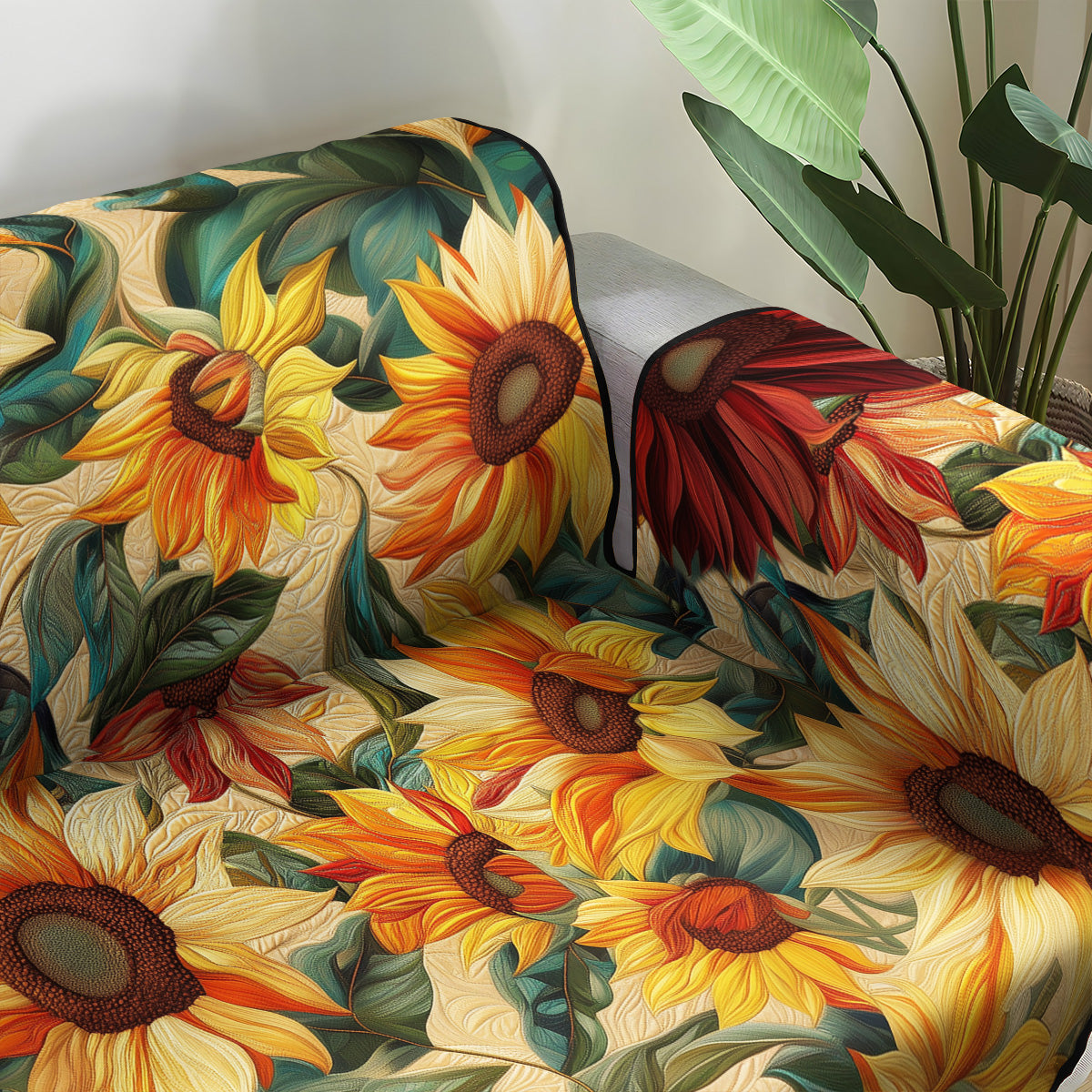 Sunlit Blossoms Quilted Sofa Cover Home Decorattions Sunflower Christmas Gift Ideas