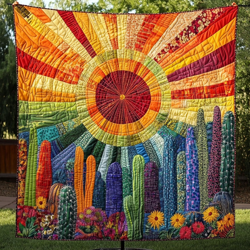 Sunlit Cactus Garden Quilted Blanket Bed Christmas Decor Cactus Related Gifts