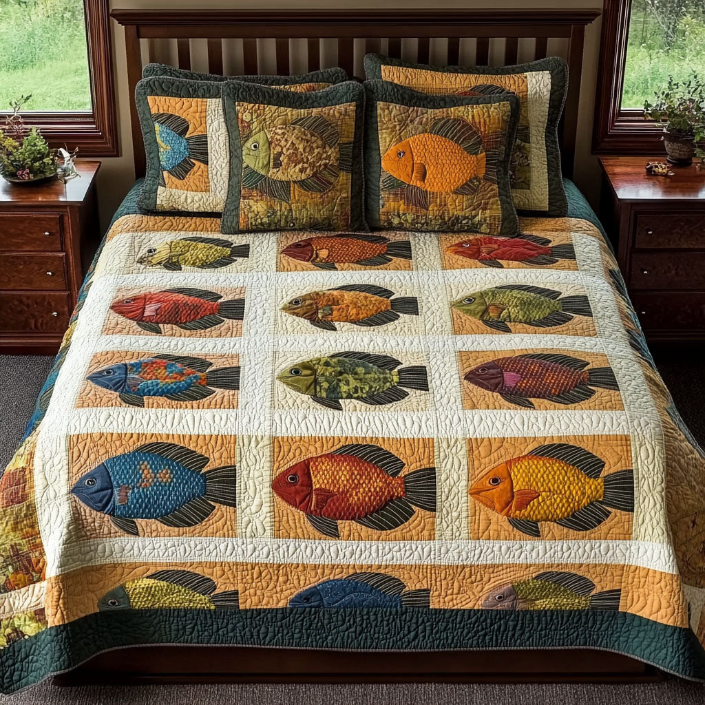 Sunlit Catch Quilted Bedding Set Unique Bed Sheet Set Fishing Themed Christmas Gifts