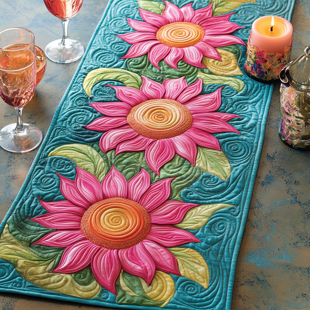 Sunlit Charm Quilted Table Runner Dining Decor Sunflower Gifts For Grandma