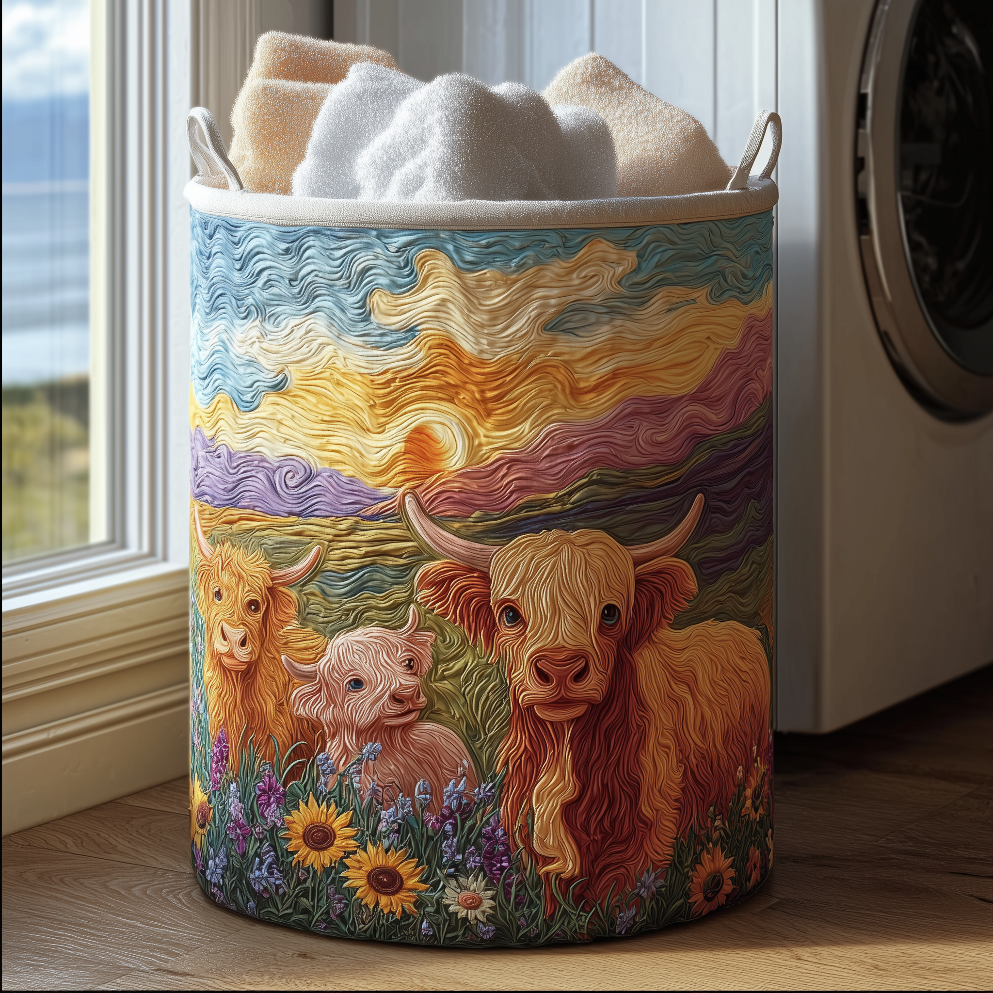 Sunlit Cow Quilted Laundry Basket Perfect Birthday Gift Idea