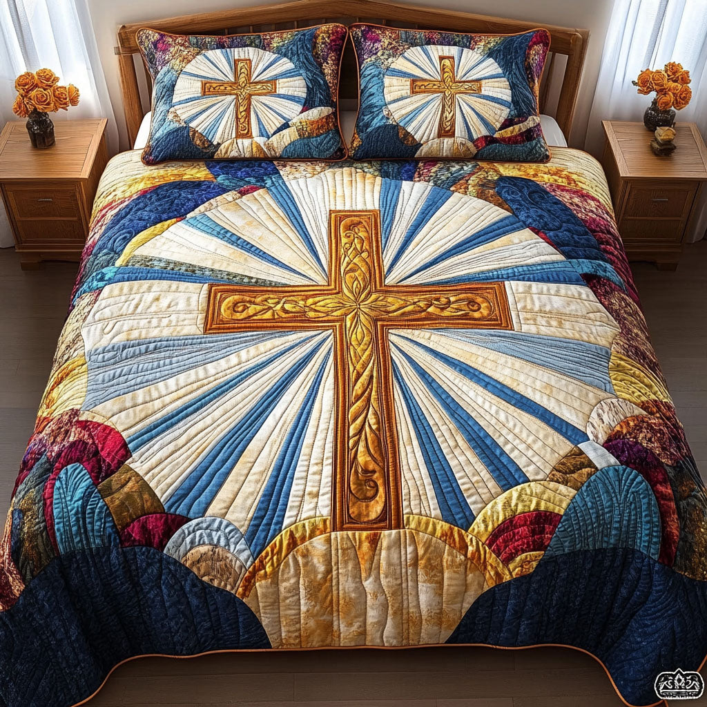 Sunlit Cross Quilted Bedding Set Comfy Bedding Set That Adds Style and Warmth