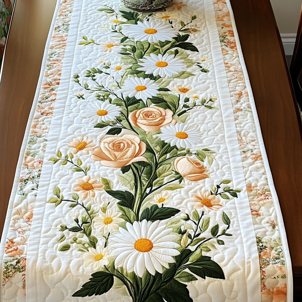 Sunlit Daisies Quilted Table Runner Flower Table Runner Daisy Themed Presents