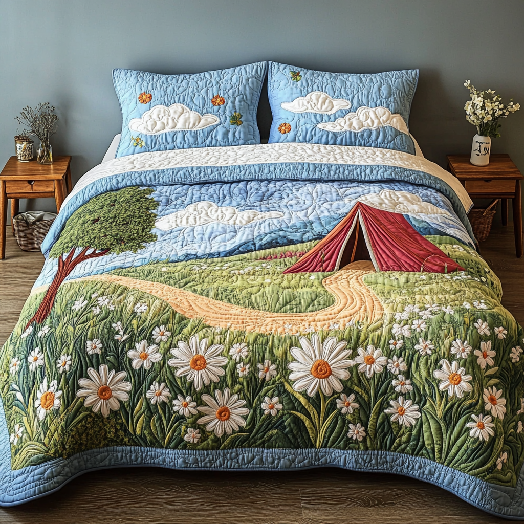 Sunlit Escape Quilted Bedding Set Bed Decor Ideas Cute Camping Gifts