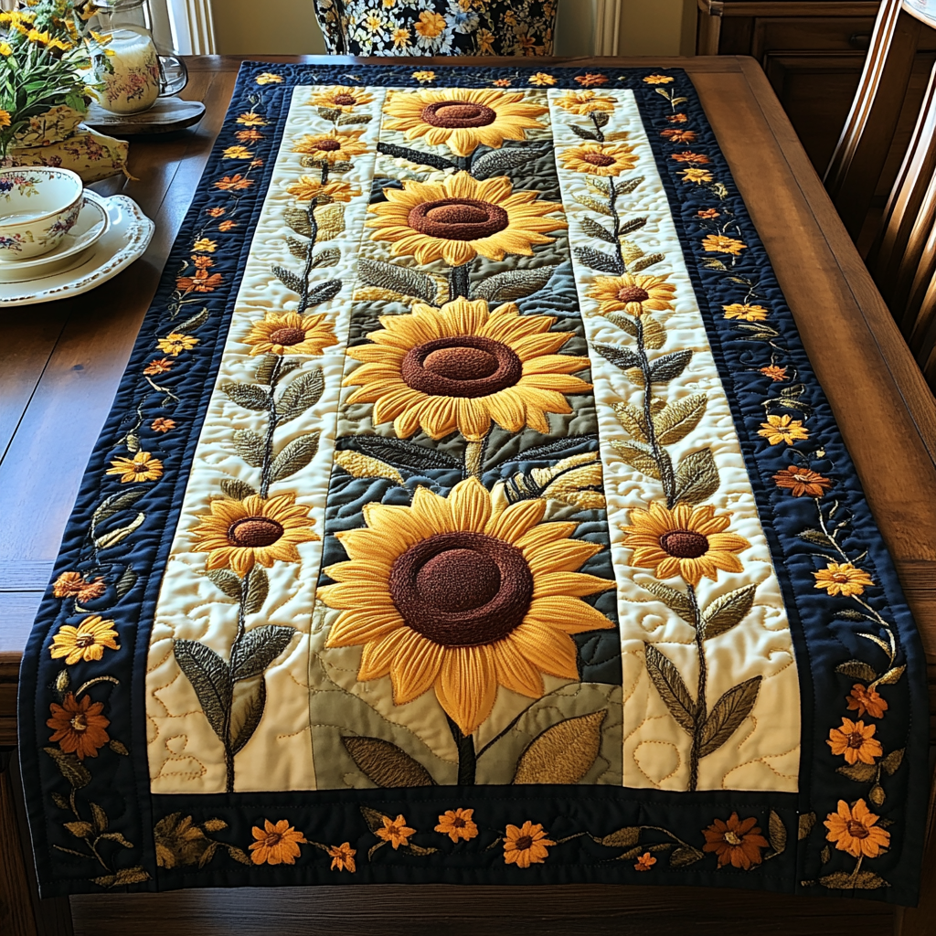 Sunlit Field Quilted Table Runner Dining Room Table Decor Ideas Sunflower Christmas Gift Ideas