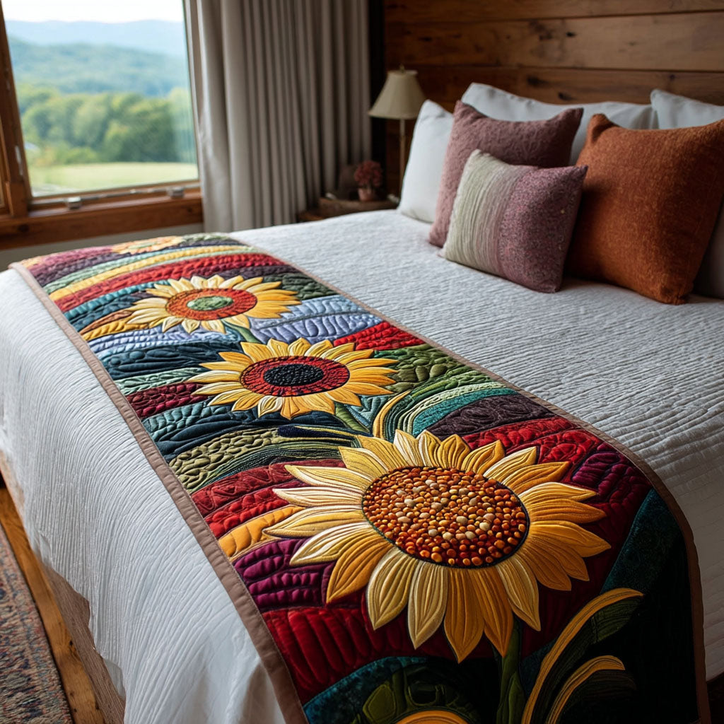 Sunlit Flower Fields Quilted Bed Runner Bed Decorations Sunflower Theme Gifts