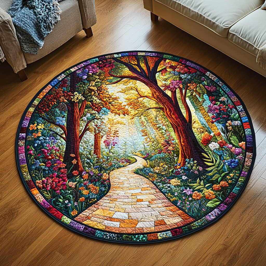 Sunlit Forest Passage Quilted Round Mat Entryway Christmas Decor Ideas Pink Skirt For Christmas Tree