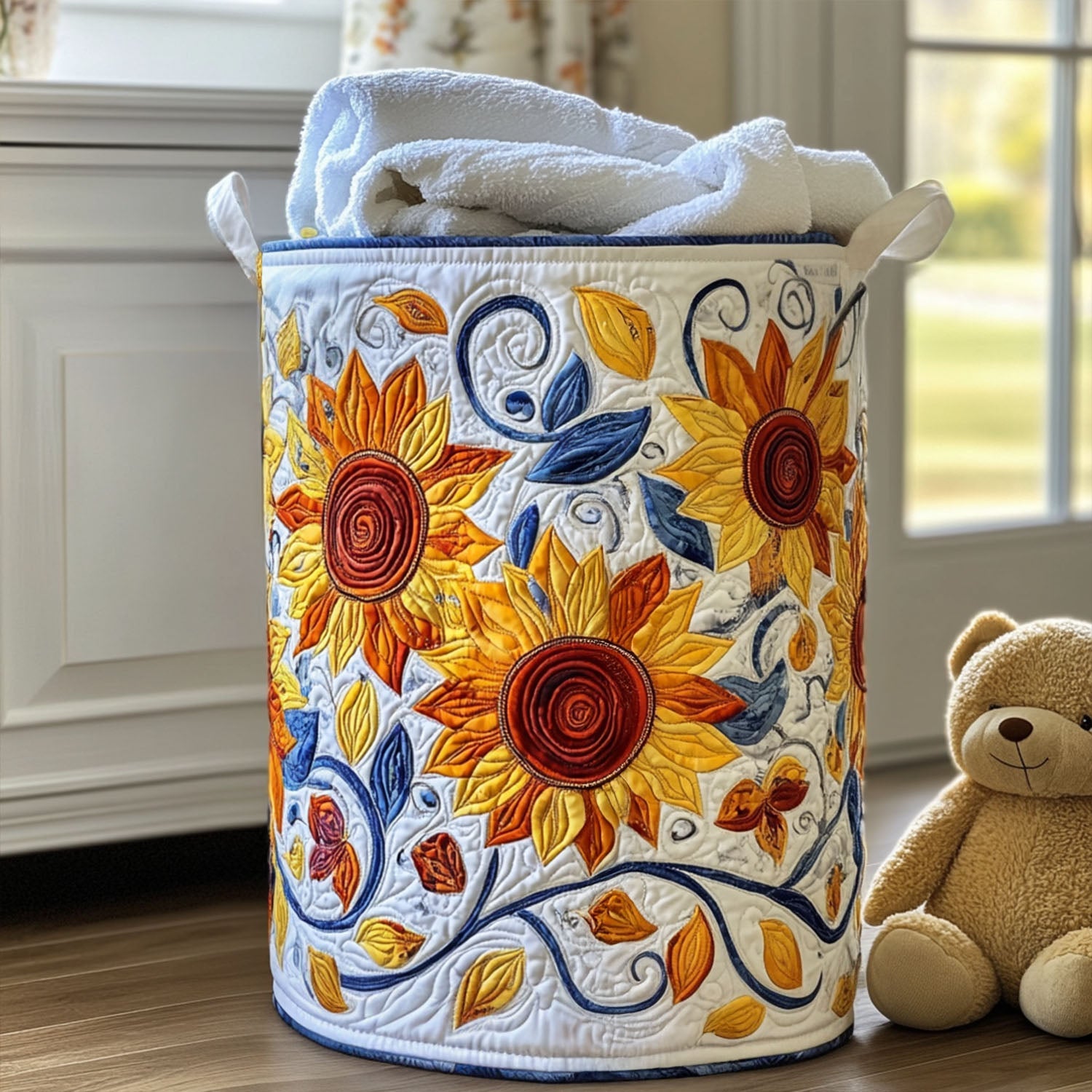 Sunlit Garden Quilted Laundry Basket Merch For Mom