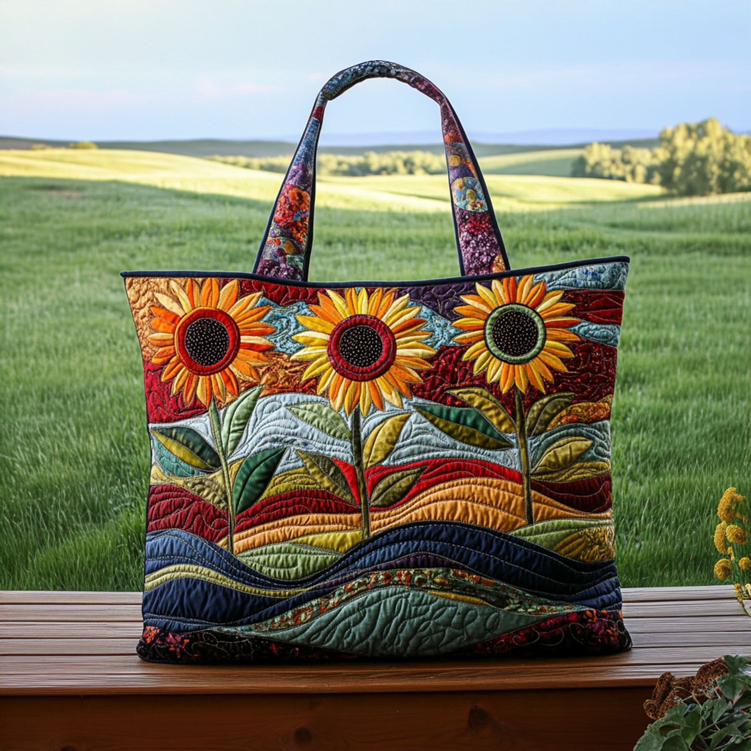Sunlit Horizon Quilted Tote Bag Sunflower Gifts For Friends
