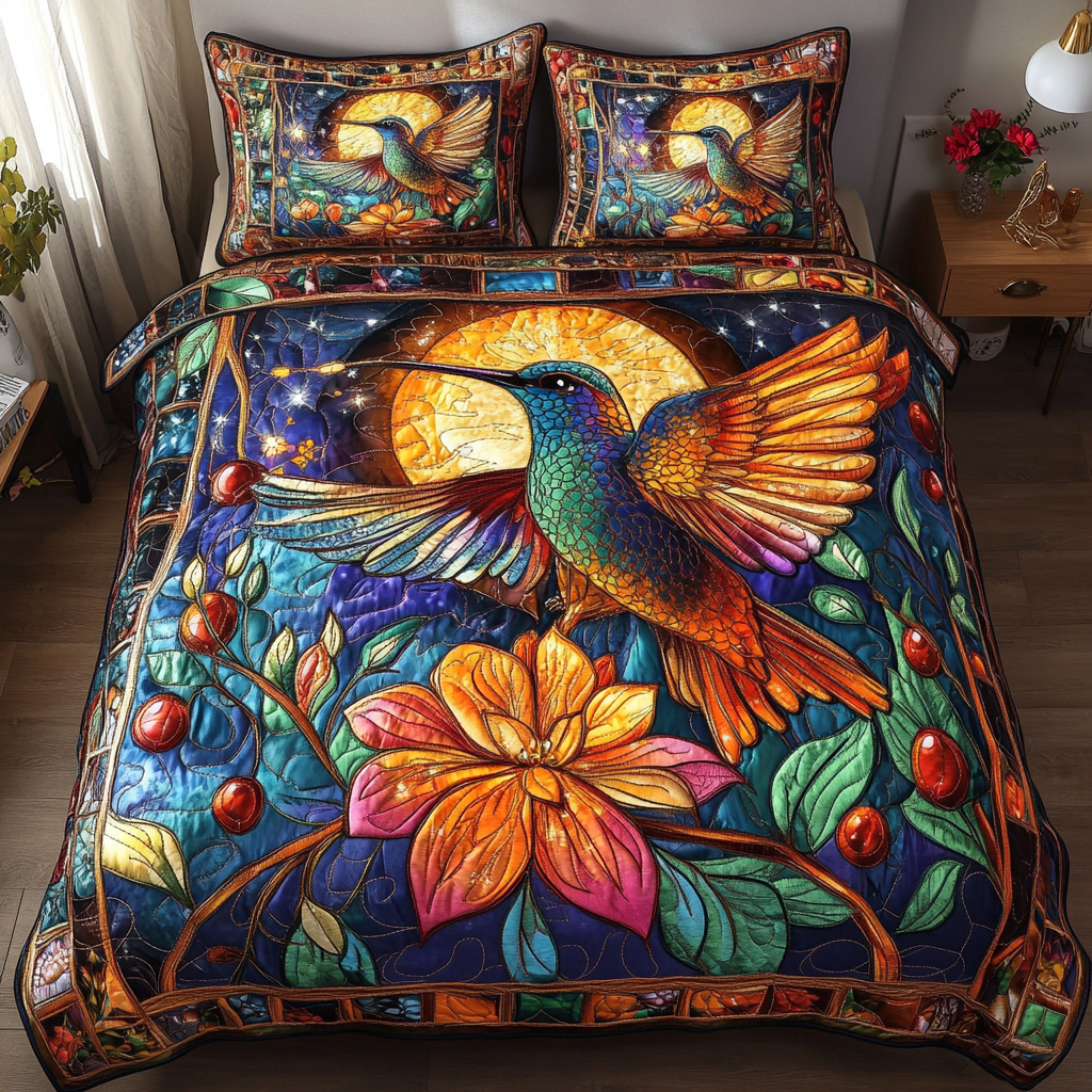 Sunlit Hover Quilted Bedding Set Bedroom Decorations Unique Hummingbird Gifts