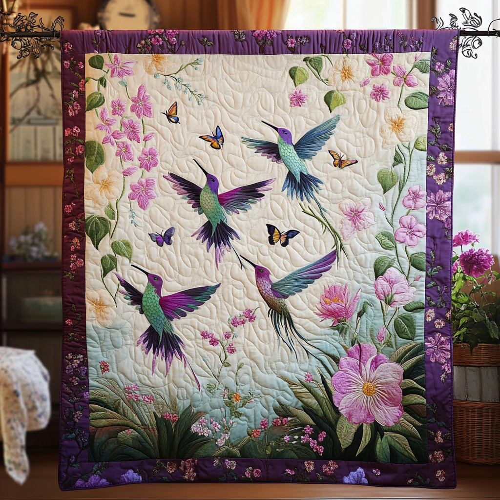 Sunlit Hover Quilted Blanket Xmas Holiday Hummingbird Themed Gifts