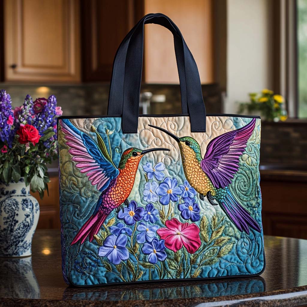 Sunlit Hummer Path Quilted Tote Bag Unique Gifts For Bird Lovers